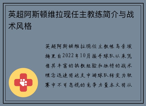 英超阿斯顿维拉现任主教练简介与战术风格