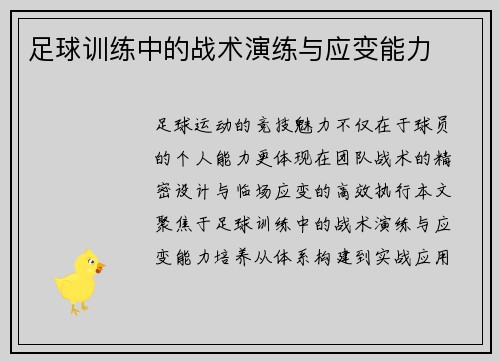 足球训练中的战术演练与应变能力