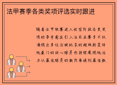 法甲赛季各类奖项评选实时跟进